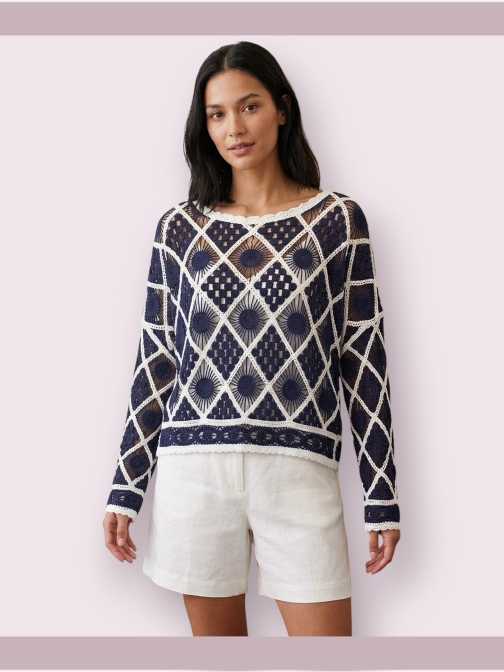 Anthropologie Hazel Open Knit Crochet Sweater
